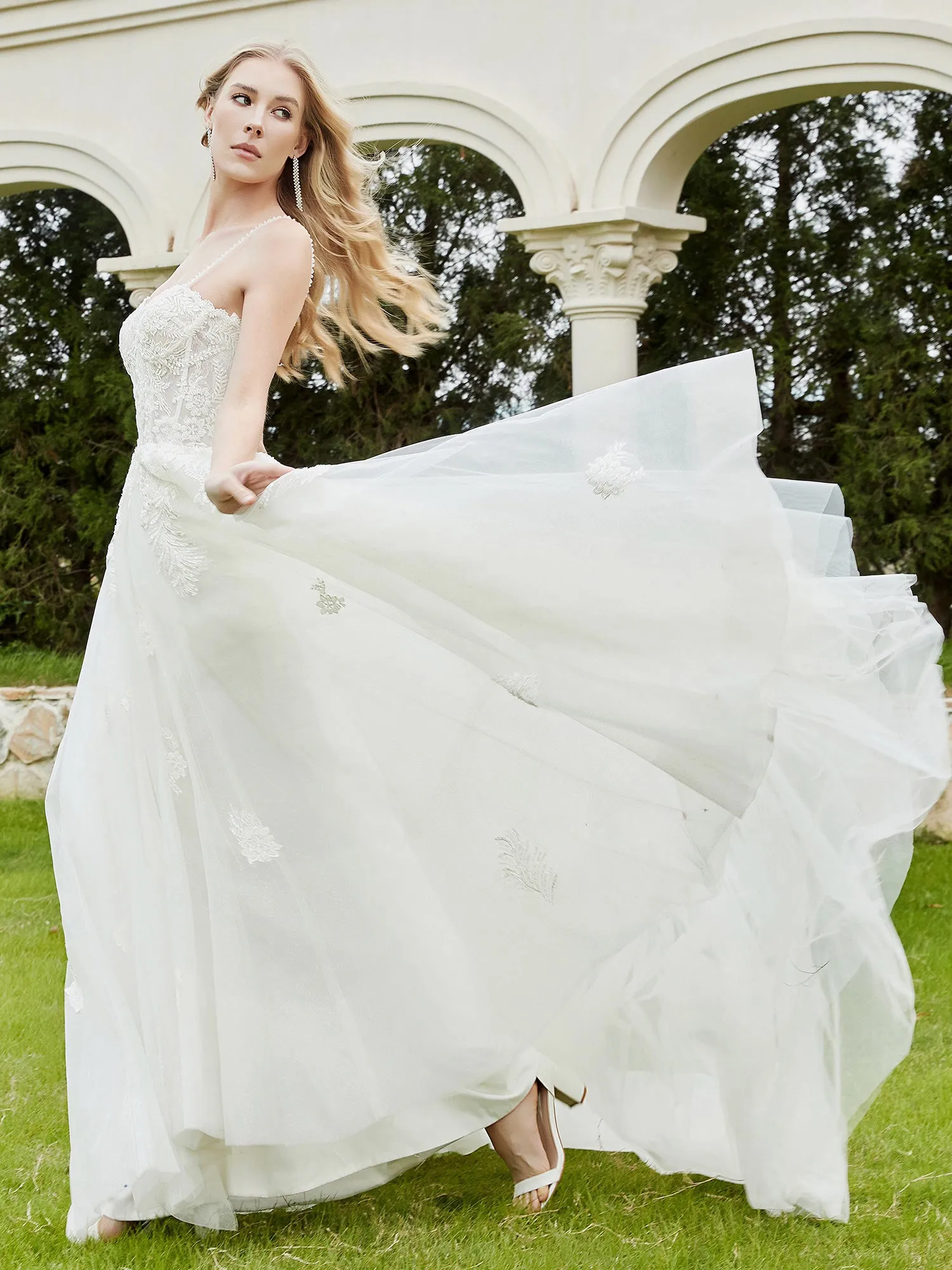 Appliqued Sweep/Brush Train A-line Wedding Dress-Champagne