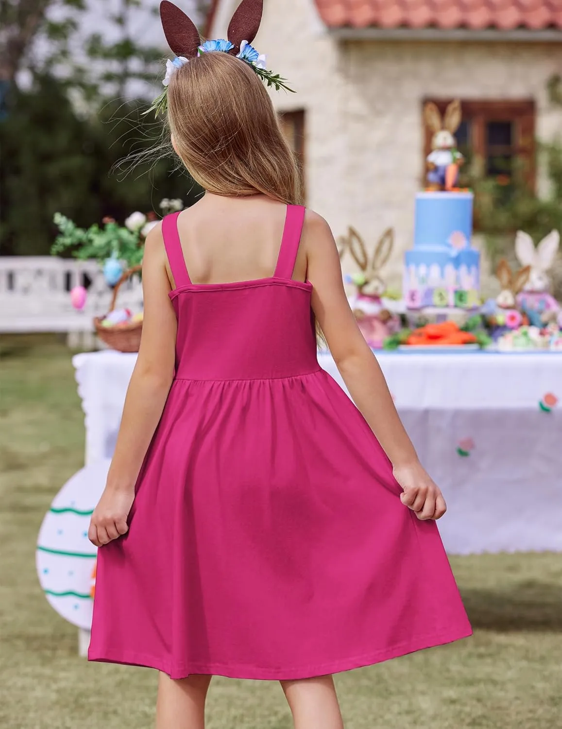 Arshiner Girl's Spaghetti Strap Button Down Midi Sleeveless Summer Casual Sundress A-line Dress with Pockets