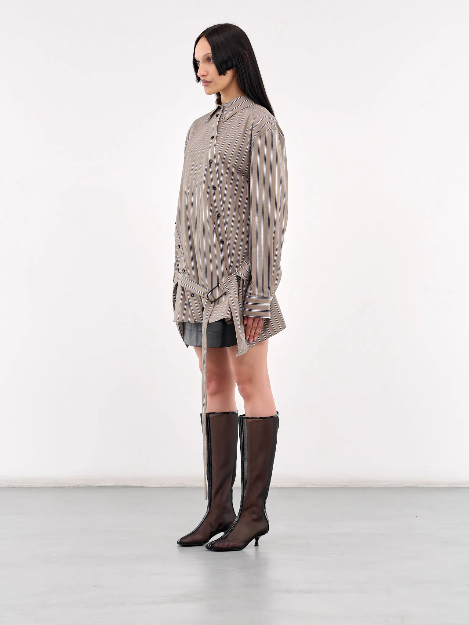 Asymmetric Draped Shirt Dress (25013570-EUCALYPT-NAVY)