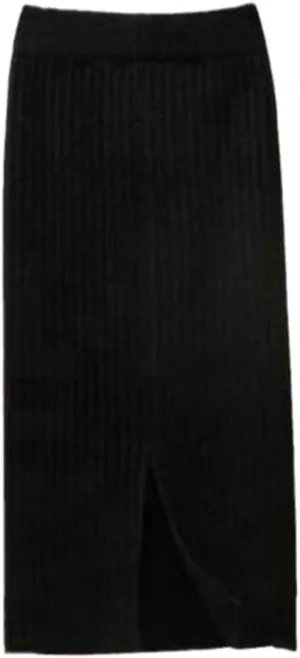 Autumn Winter Knit Pencil Skirt Women High Waist Elastic Skirts Sexy Knited Split Midi Skirt