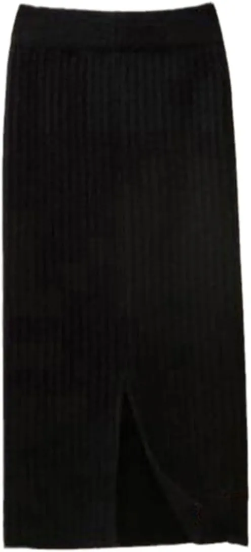 Autumn Winter Knit Pencil Skirt Women High Waist Elastic Skirts Sexy Knited Split Midi Skirt