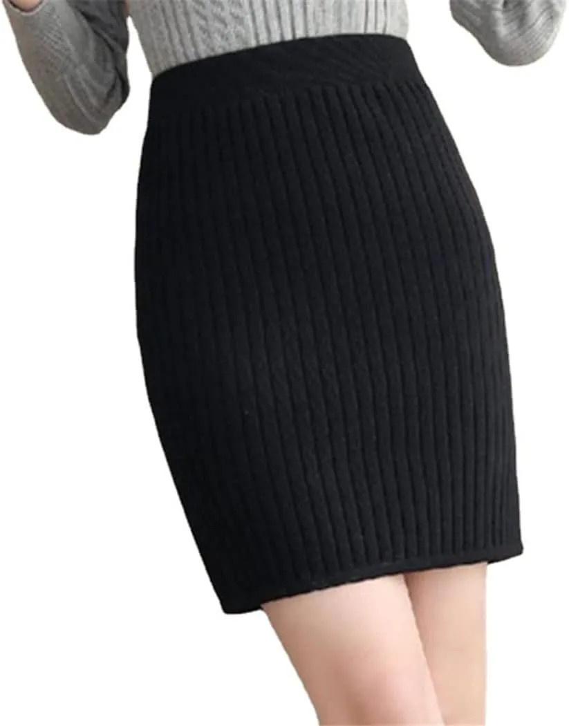 Autumn Winter Knit Pencil Skirt Women High Waist Elastic Skirts Sexy Knited Split Midi Skirt