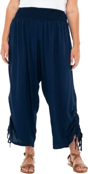 Back From Bali Womens Boho Wide Leg Loose Pants Cropped Rayon Summer Beach Pants Smocked Waist (S-4XL)