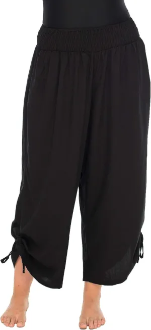Back From Bali Womens Boho Wide Leg Loose Pants Cropped Rayon Summer Beach Pants Smocked Waist (S-4XL)