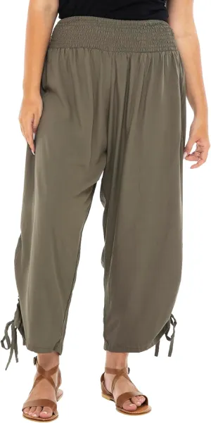 Back From Bali Womens Boho Wide Leg Loose Pants Cropped Rayon Summer Beach Pants Smocked Waist (S-4XL)
