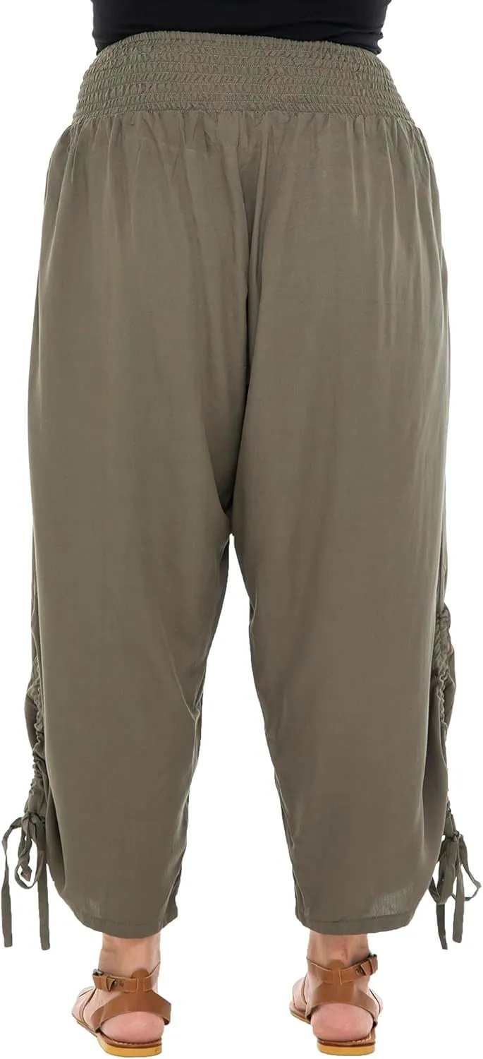 Back From Bali Womens Boho Wide Leg Loose Pants Cropped Rayon Summer Beach Pants Smocked Waist (S-4XL)