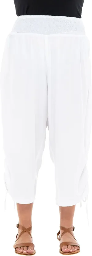 Back From Bali Womens Boho Wide Leg Loose Pants Cropped Rayon Summer Beach Pants Smocked Waist (S-4XL)