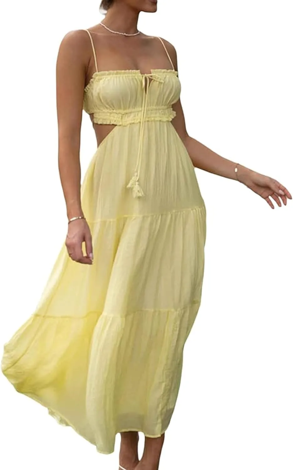 Backless Maxi Dress Women Y2k Spaghetti Strap Backless Dress Low Cut Bodycon Long Maxi Dresses