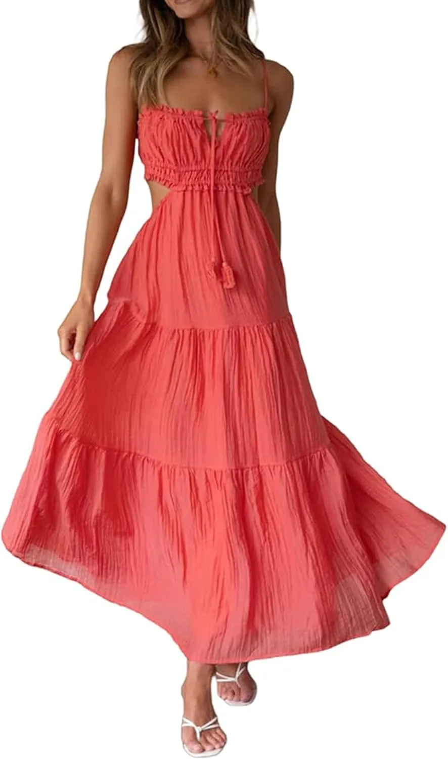 Backless Maxi Dress Women Y2k Spaghetti Strap Backless Dress Low Cut Bodycon Long Maxi Dresses