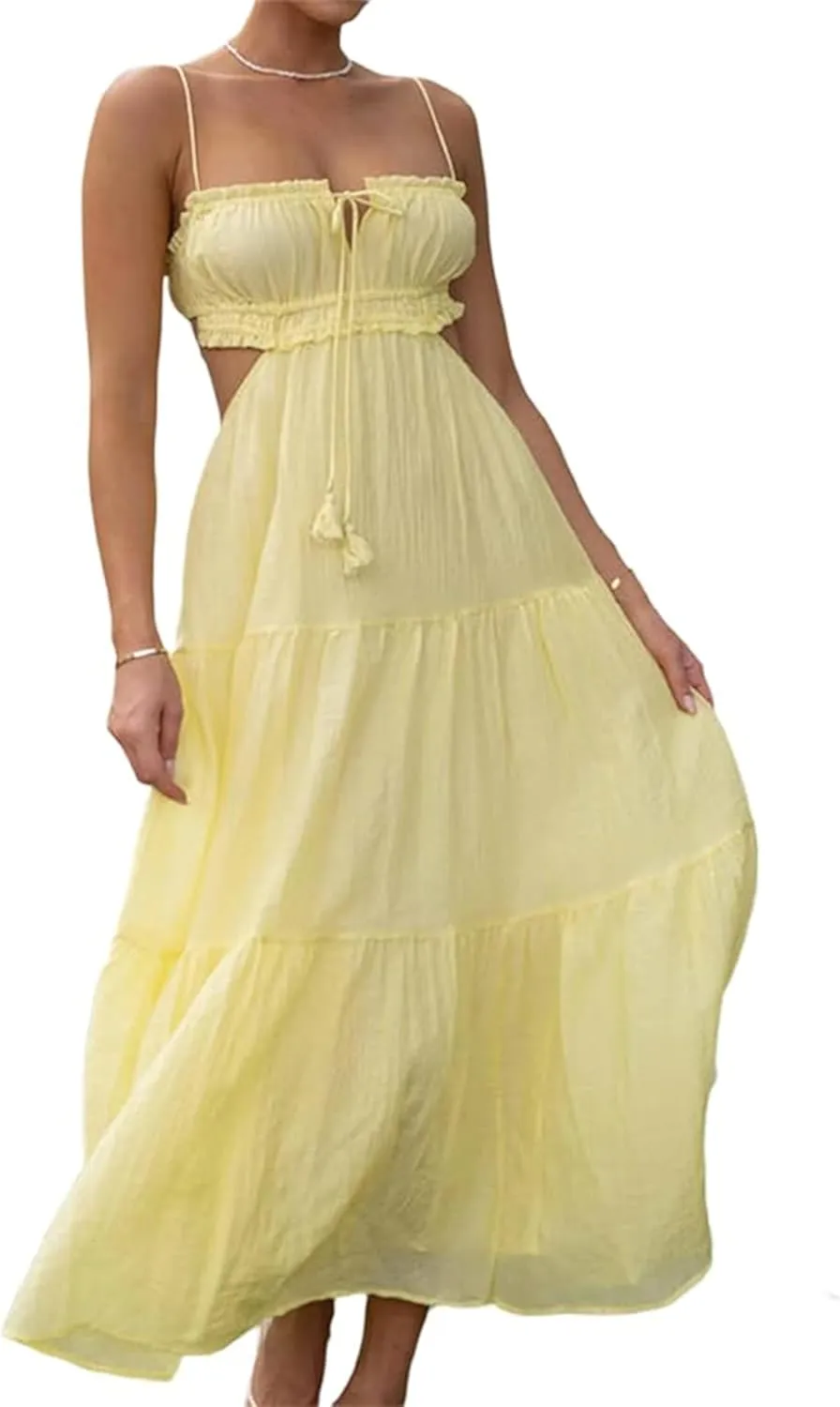 Backless Maxi Dress Women Y2k Spaghetti Strap Backless Dress Low Cut Bodycon Long Maxi Dresses