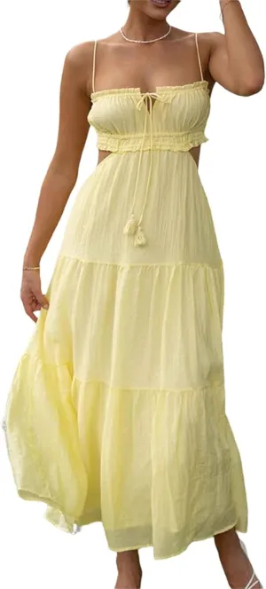 Backless Maxi Dress Women Y2k Spaghetti Strap Backless Dress Low Cut Bodycon Long Maxi Dresses