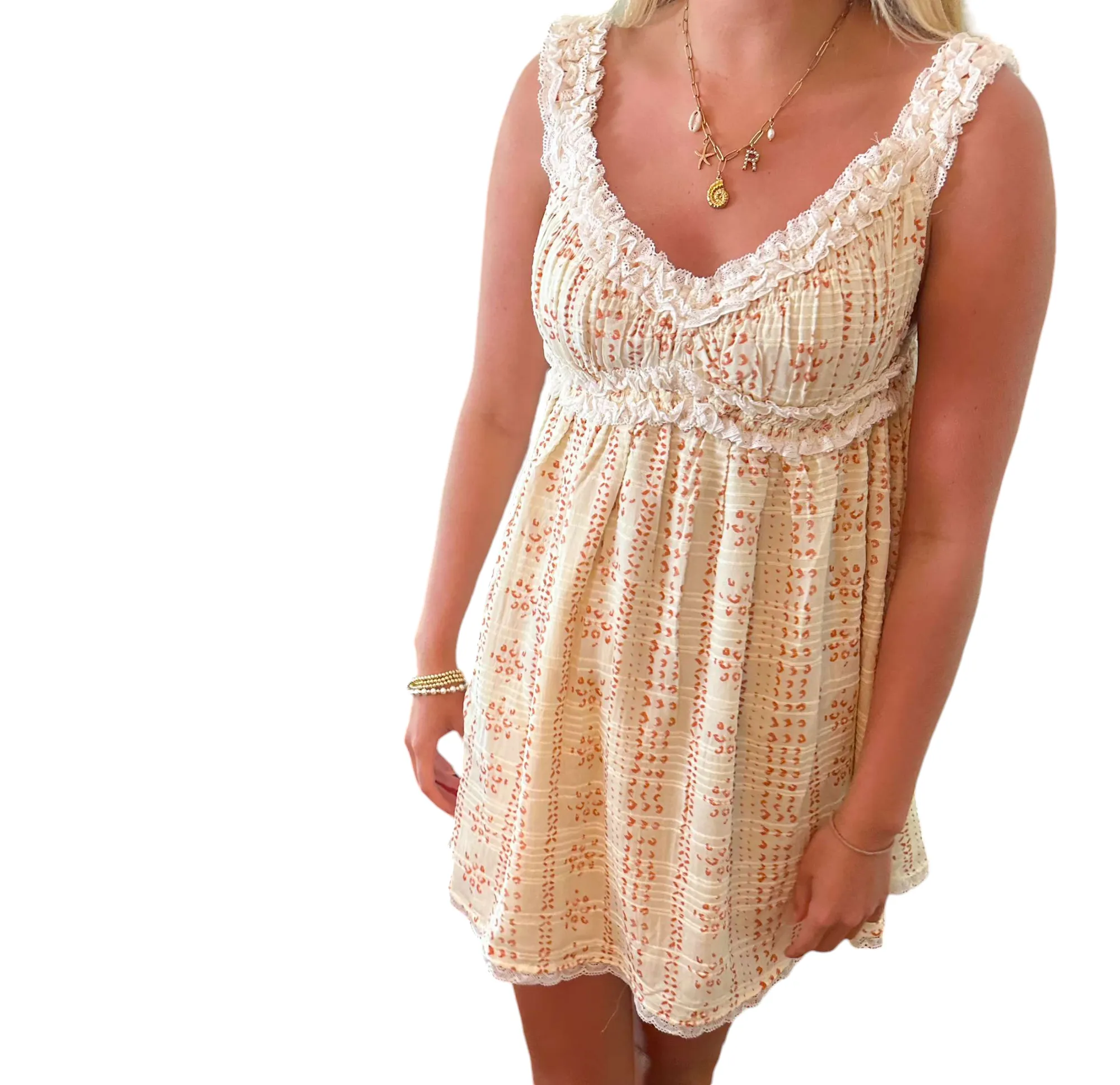 Baked orange Lace Mini Dress