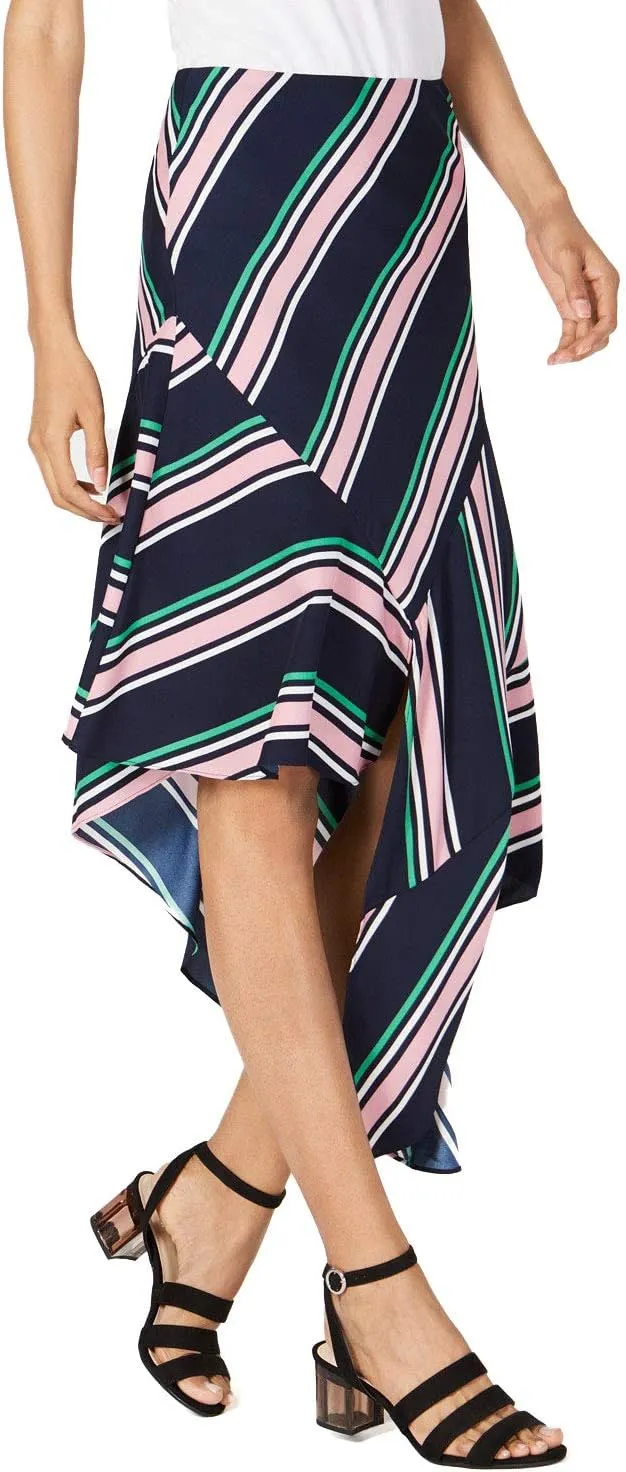 Bar III Womens Striped Asymmetrical Skirt, Multicoloured, 2