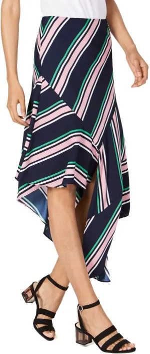 Bar III Womens Striped Asymmetrical Skirt, Multicoloured, 2