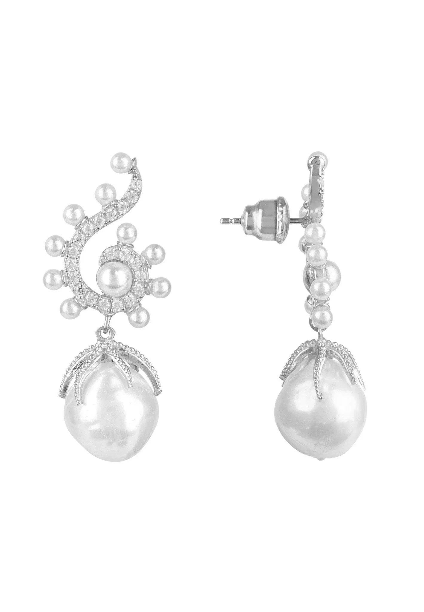 Baroque Pearl Poseidon Gemstone Drop Earrings White Silver