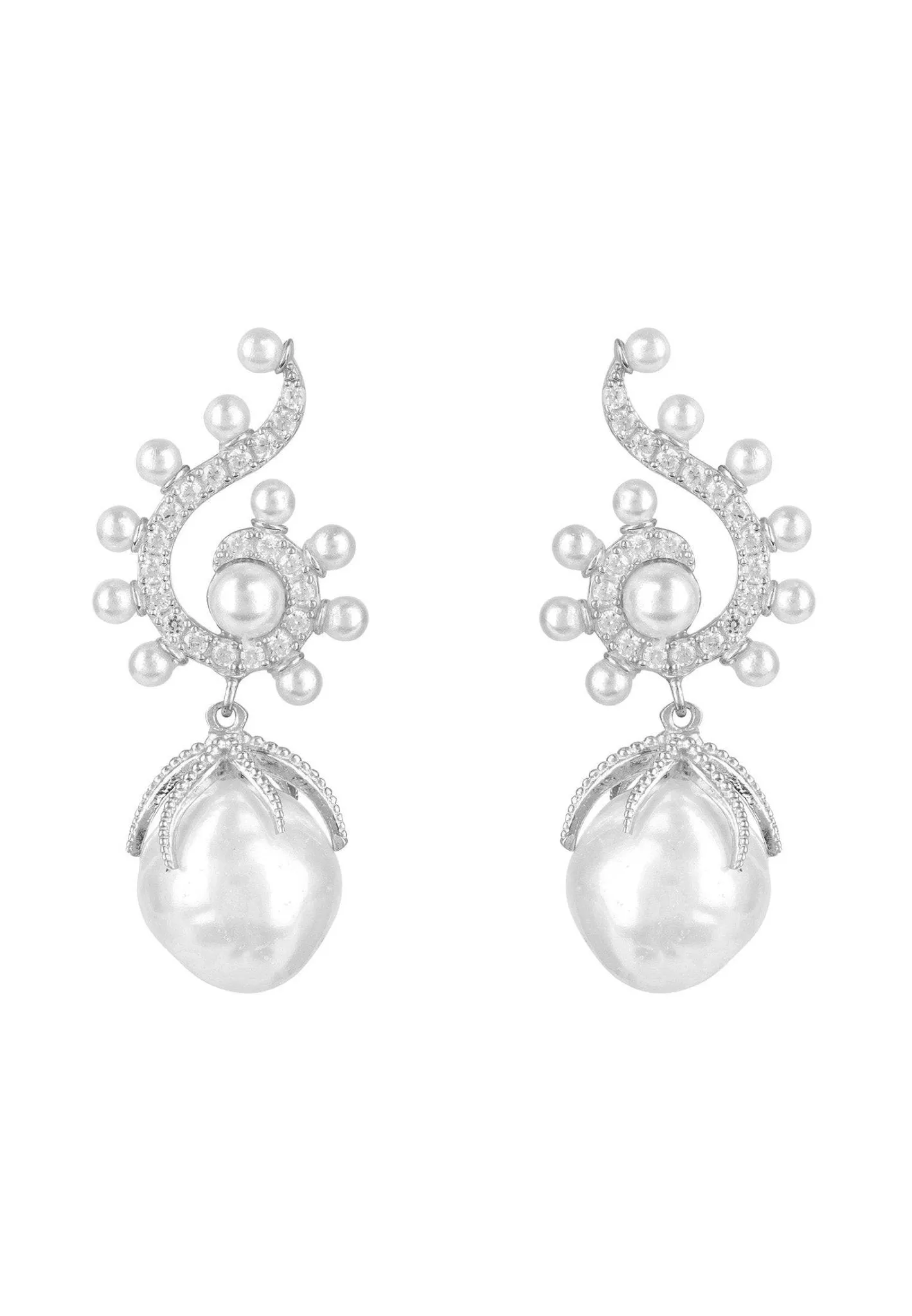 Baroque Pearl Poseidon Gemstone Drop Earrings White Silver