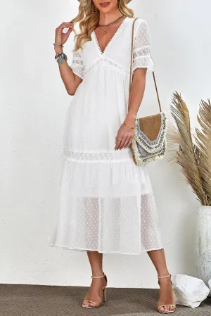 Beach Wedding Look A-Line Swiss Dot Midi Dress
