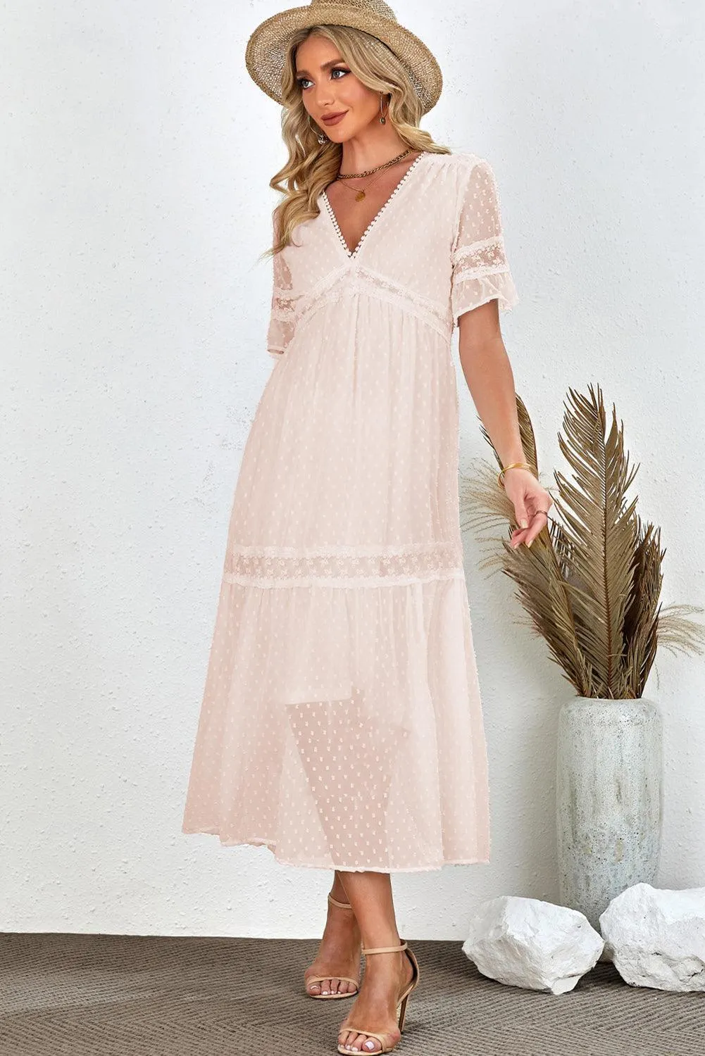 Beach Wedding Look A-Line Swiss Dot Midi Dress