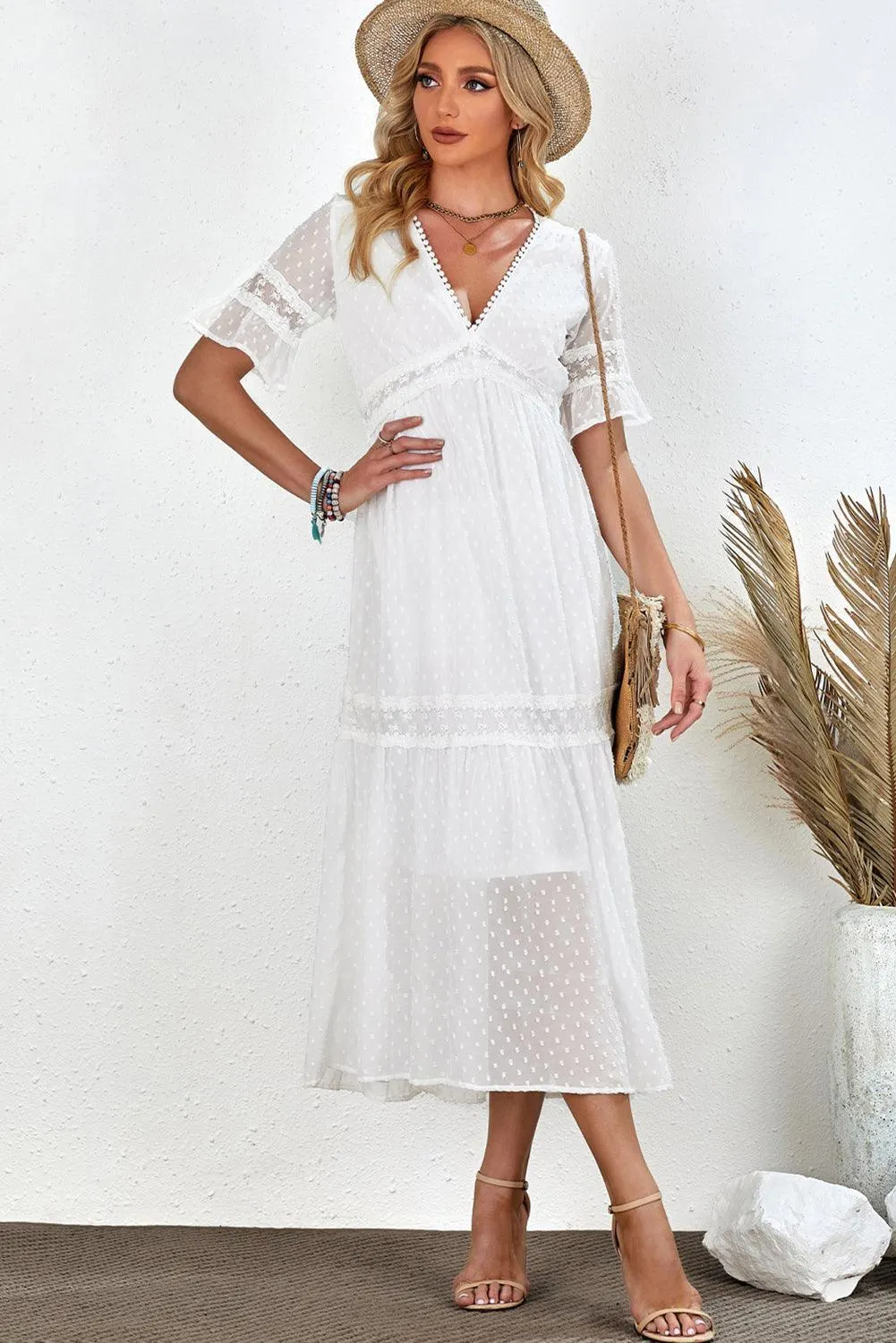 Beach Wedding Look A-Line Swiss Dot Midi Dress