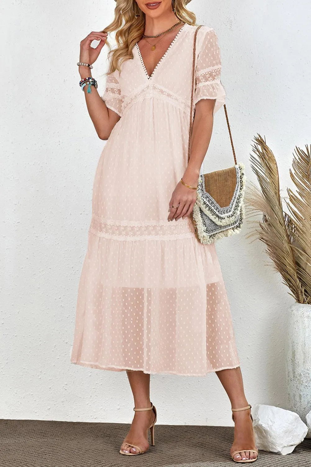 Beach Wedding Look A-Line Swiss Dot Midi Dress
