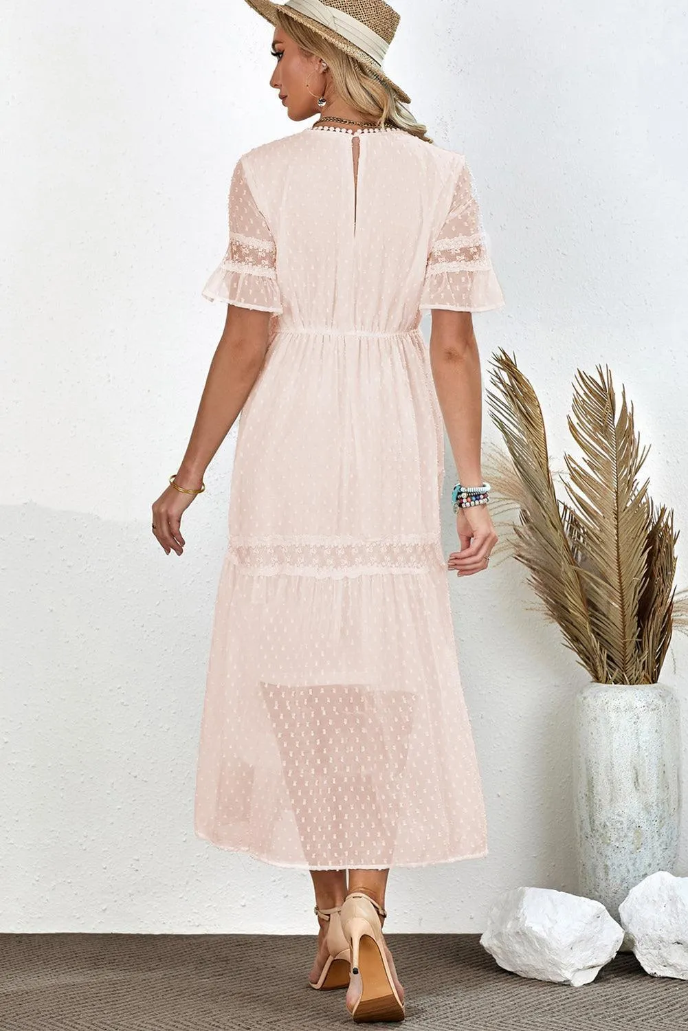 Beach Wedding Look A-Line Swiss Dot Midi Dress