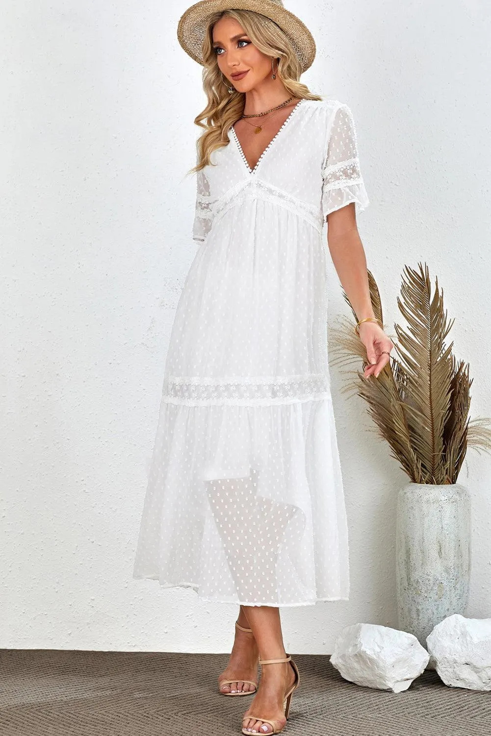 Beach Wedding Look A-Line Swiss Dot Midi Dress