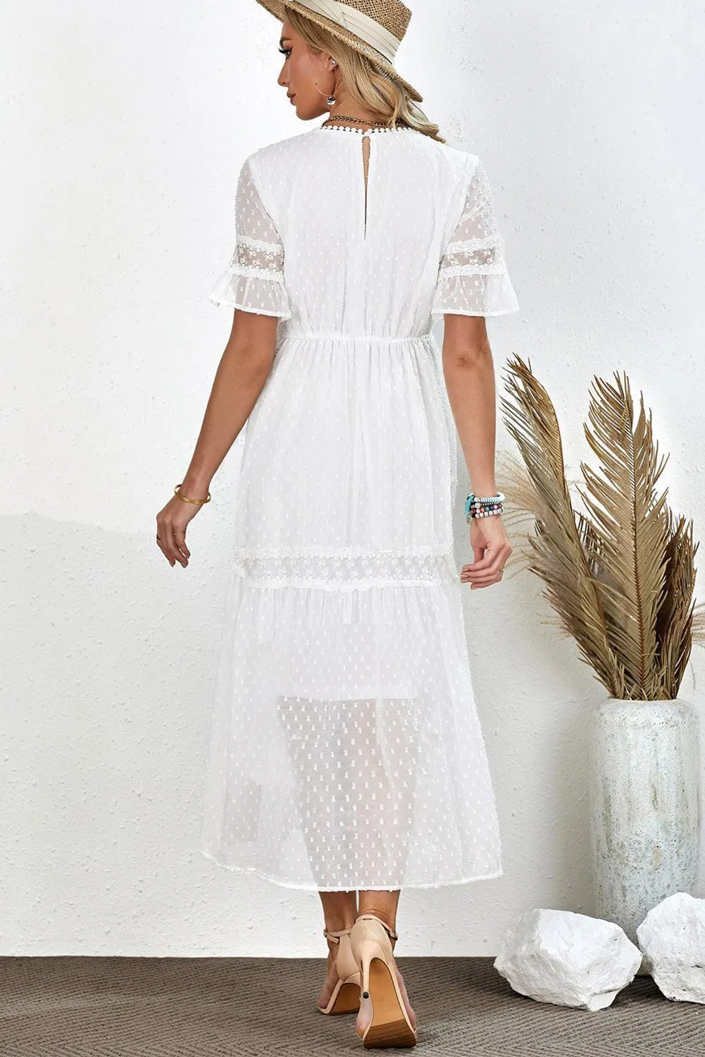 Beach Wedding Look A-Line Swiss Dot Midi Dress