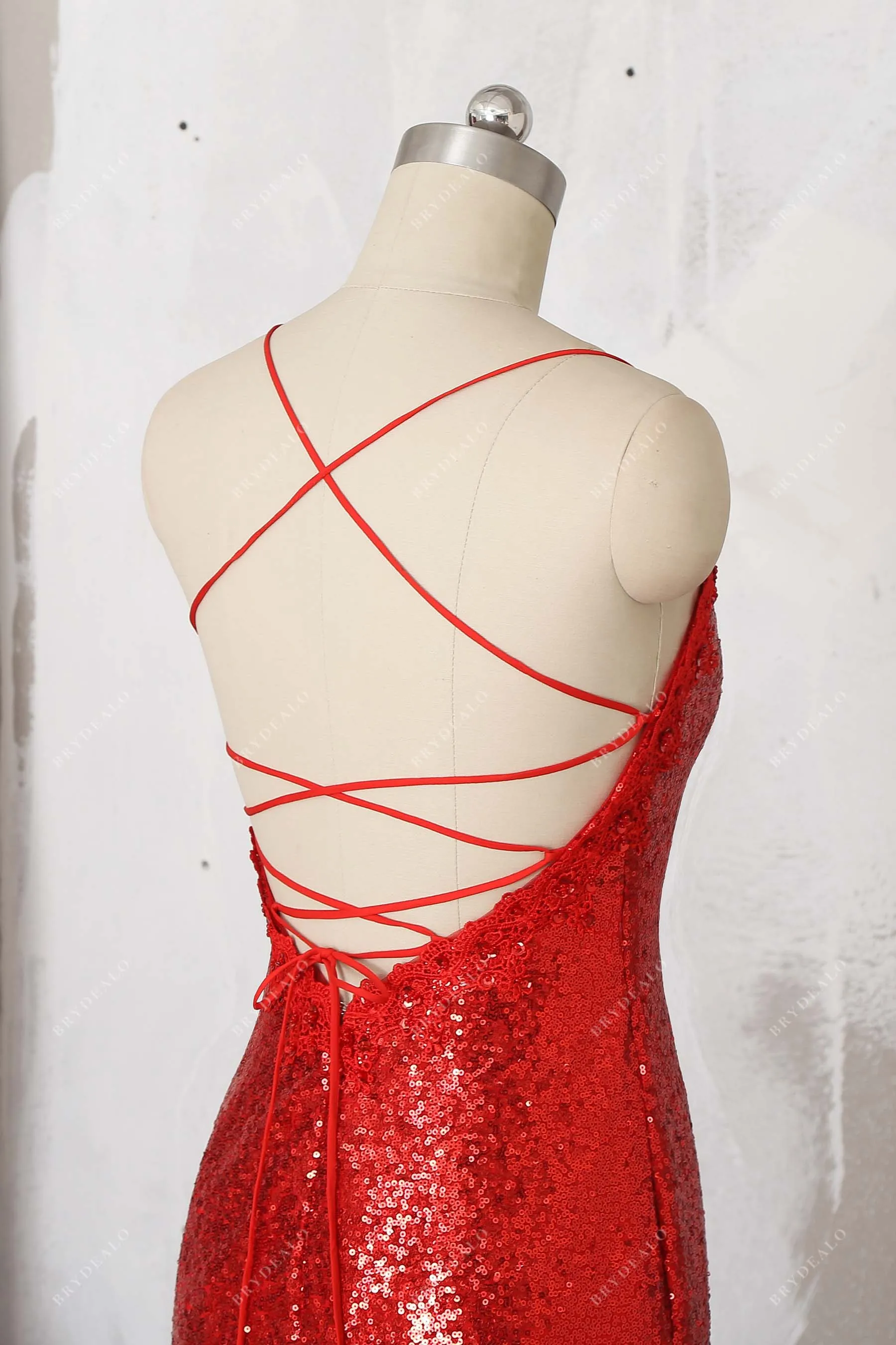 Beaded Lace V-neck Red Sequin Mermaid Prom Dress