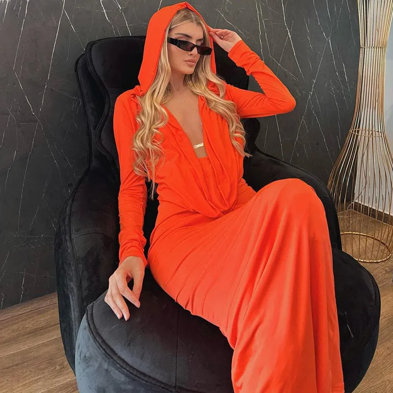 BerryBetty - Camilla Deep V Neck Hooded Maxi Dress