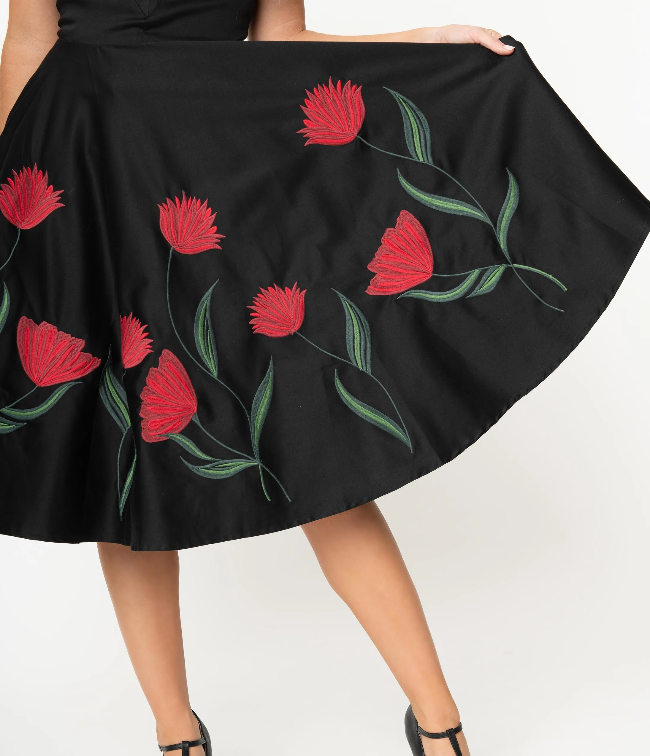 Black & Red Embroidered Floral Off Shoulder Jasmeena Cocktail Dress