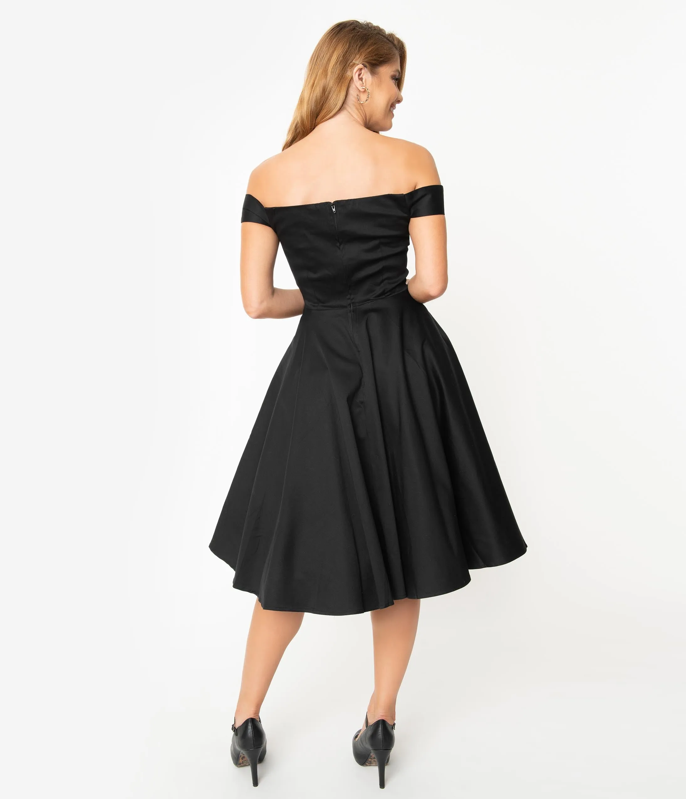 Black & Red Embroidered Floral Off Shoulder Jasmeena Cocktail Dress