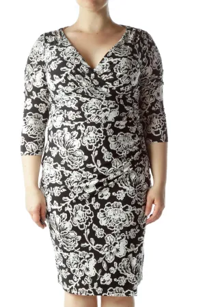 Black and White Floral Wrap Dress