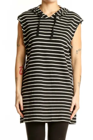 Black and White Striped Hooded Tunic Dress