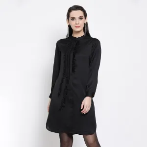 Black Chiffon Tunic With Frill At Yoke