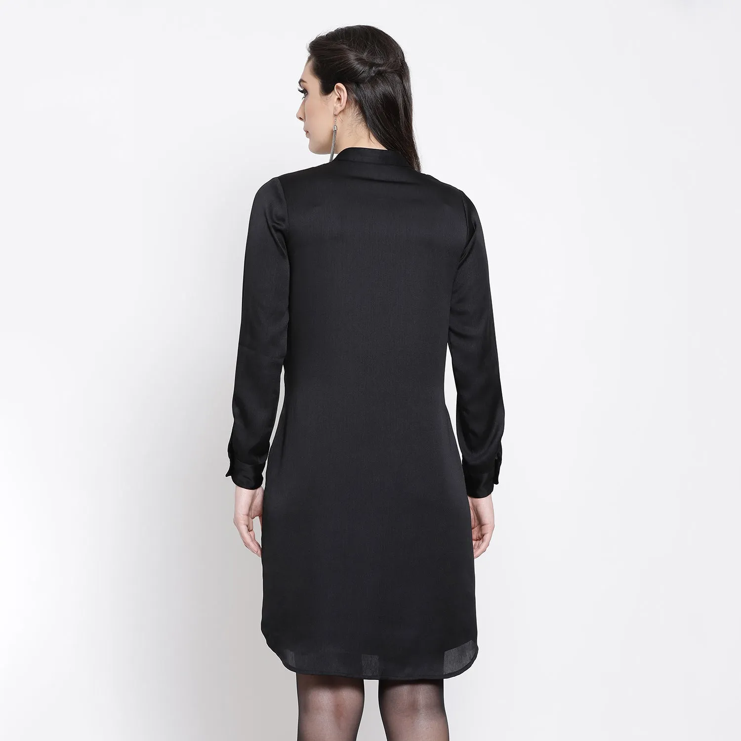 Black Chiffon Tunic With Frill At Yoke