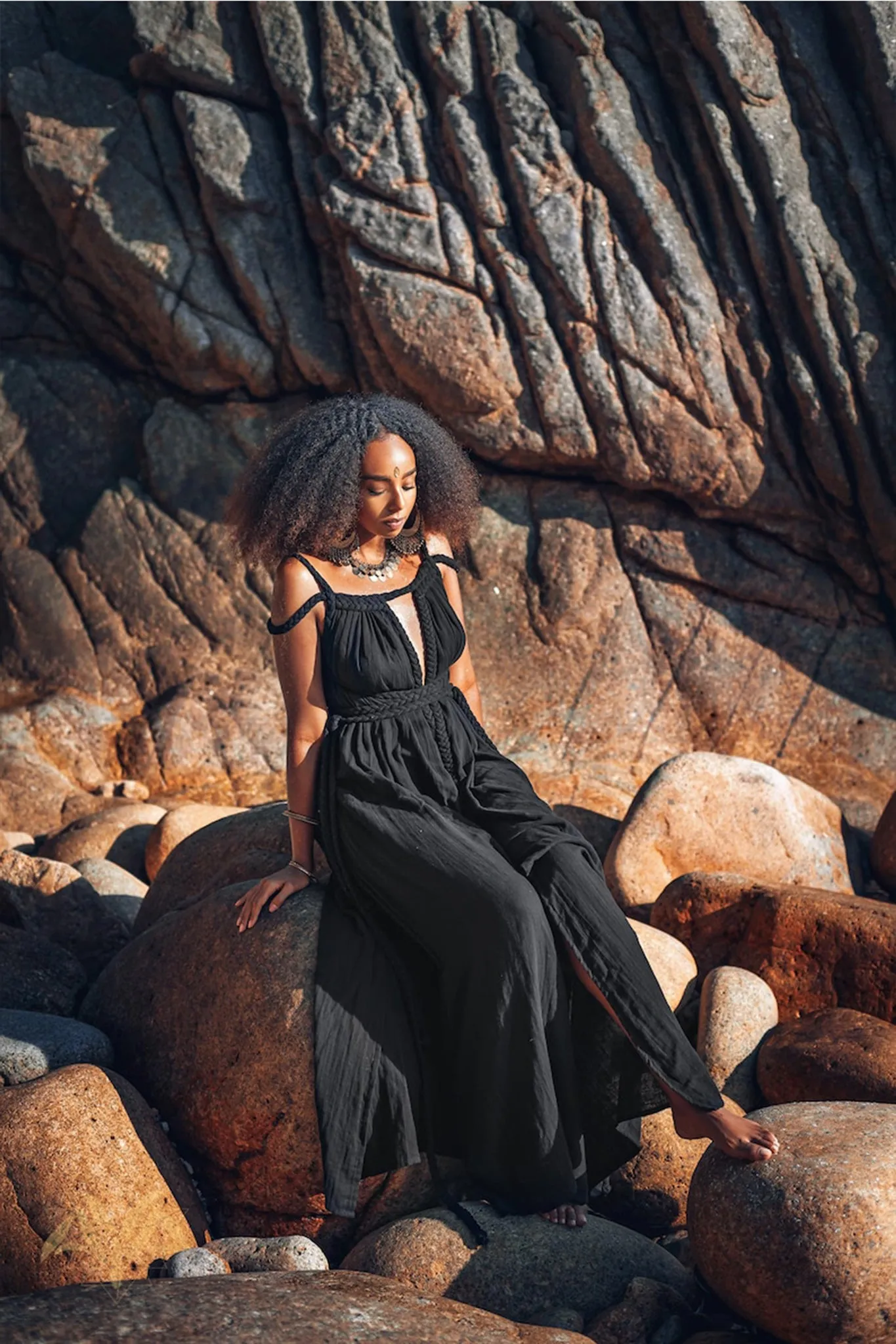 Black Greek Goddess Prom Boho Evening Dress