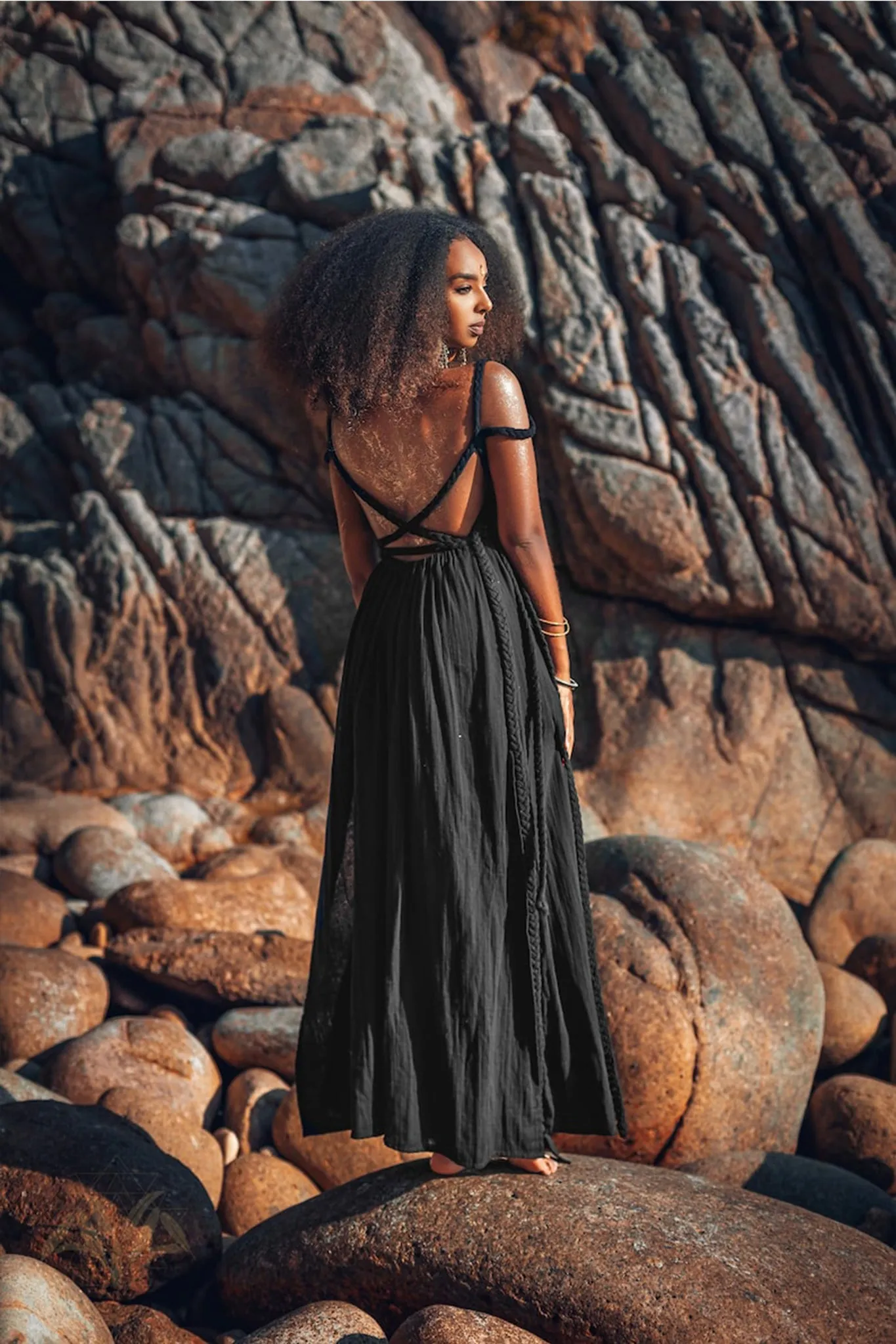 Black Greek Goddess Prom Boho Evening Dress