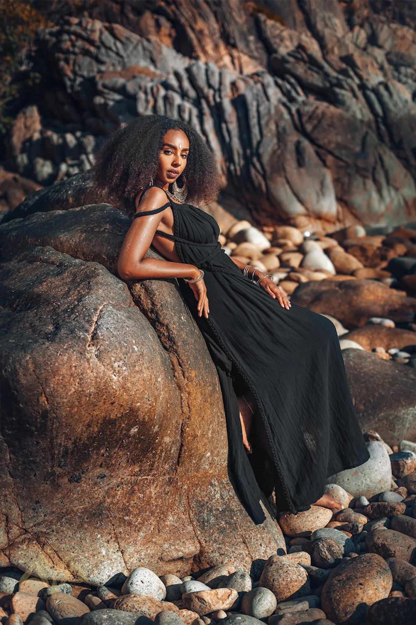 Black Greek Goddess Prom Boho Evening Dress