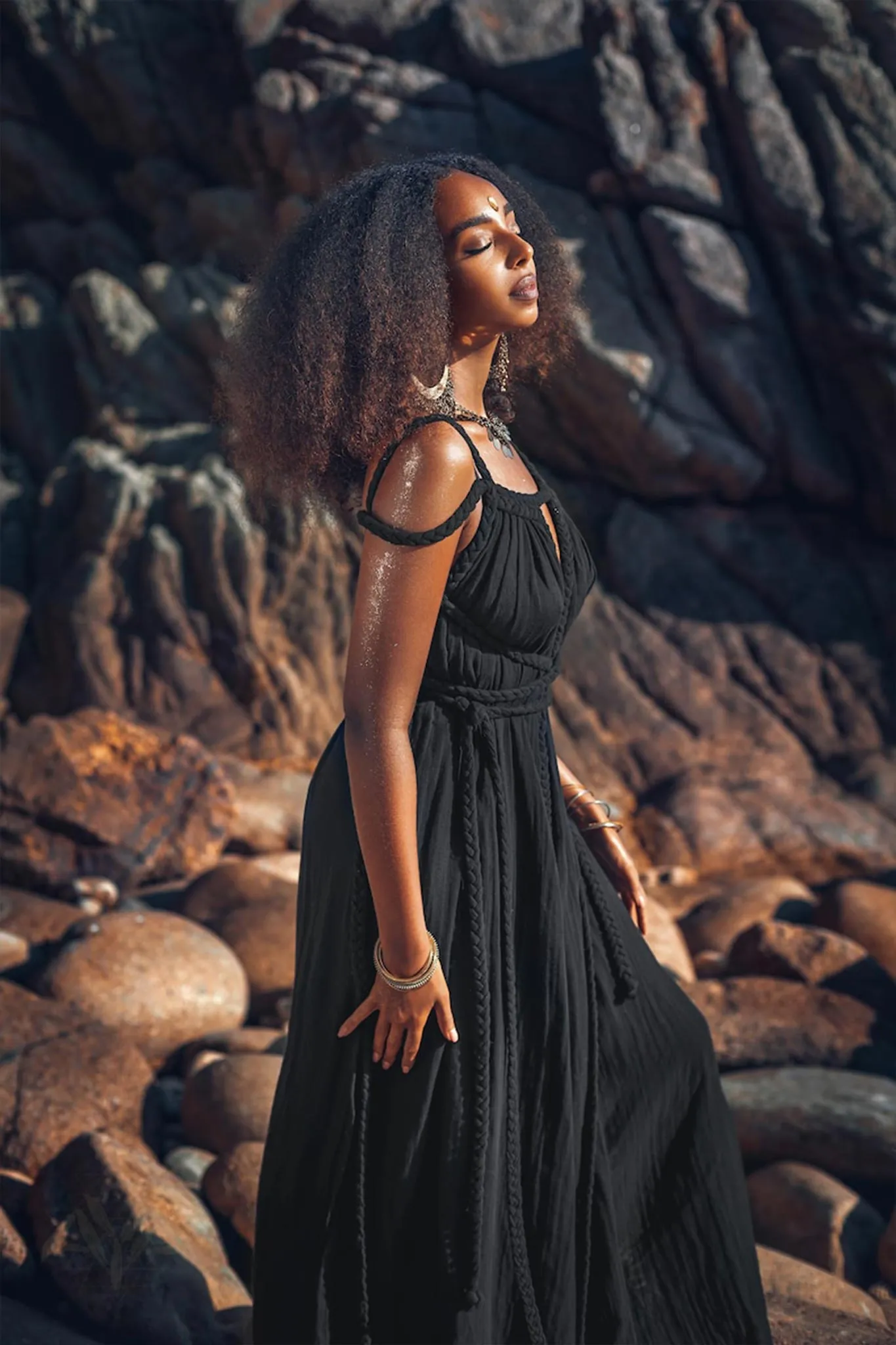 Black Greek Goddess Prom Boho Evening Dress
