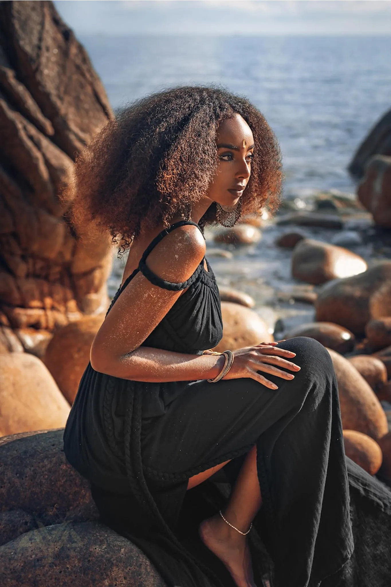 Black Greek Goddess Prom Boho Evening Dress