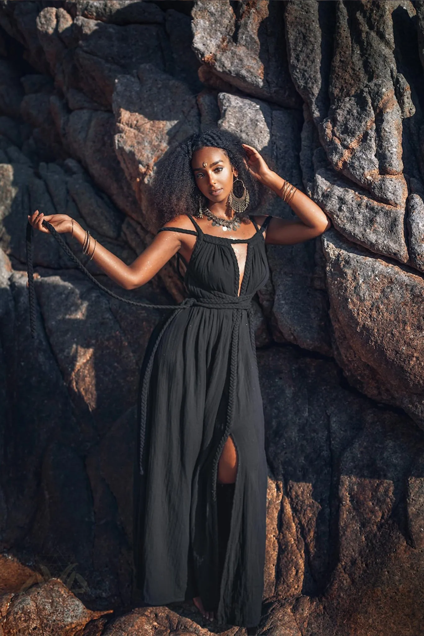 Black Greek Goddess Prom Boho Evening Dress
