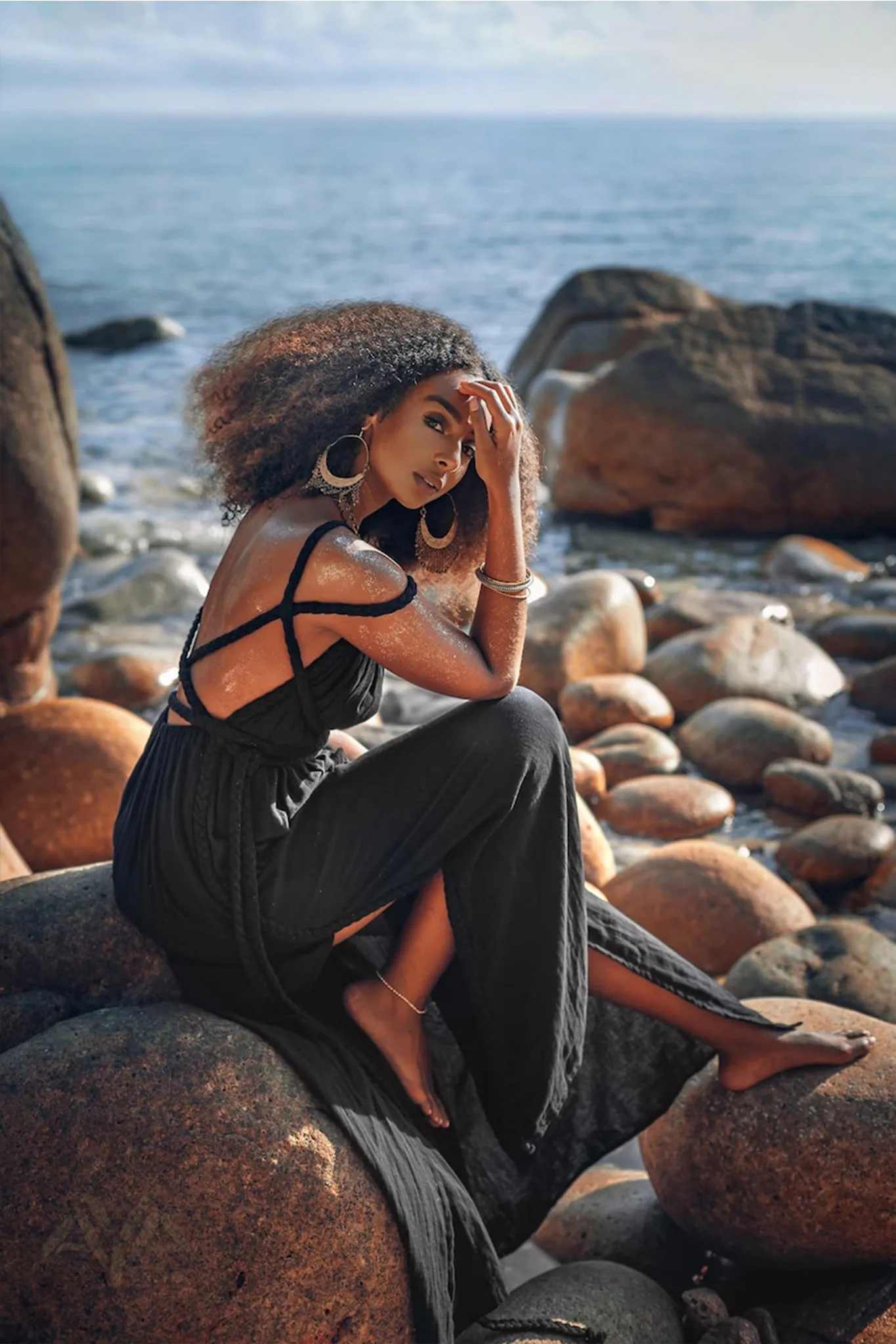 Black Greek Goddess Prom Boho Evening Dress