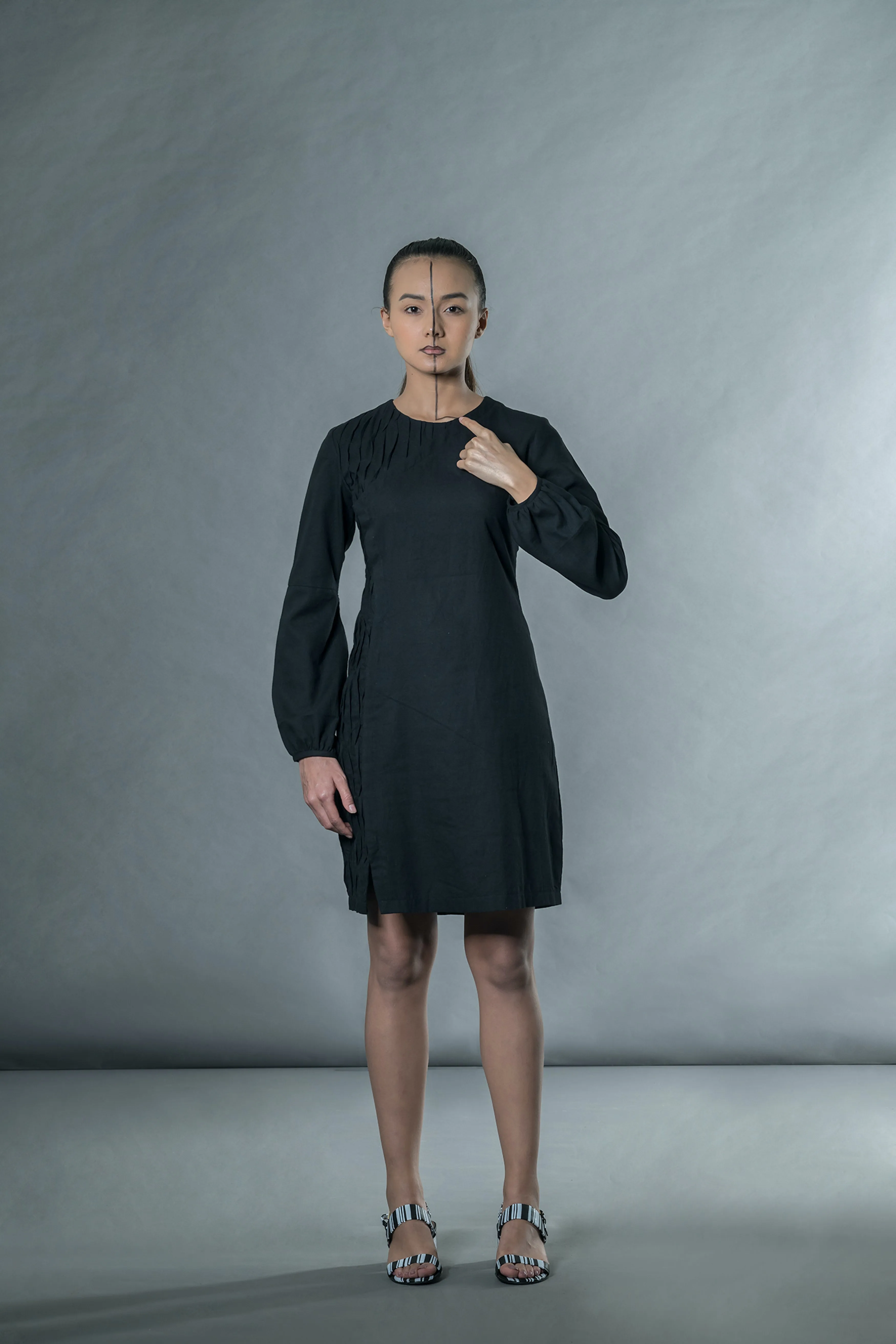 Black Long Puff Sleeves Mini Dress