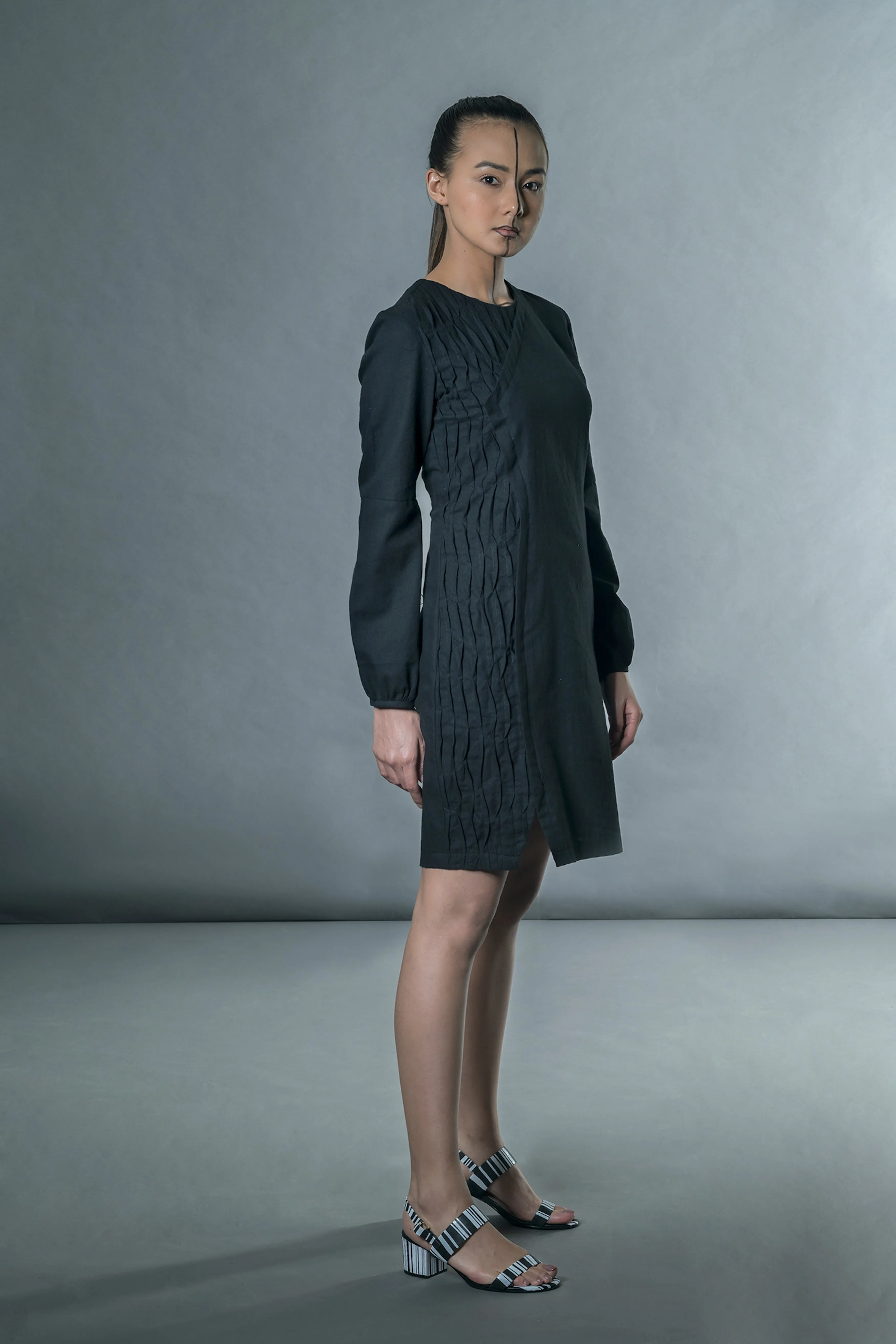 Black Long Puff Sleeves Mini Dress