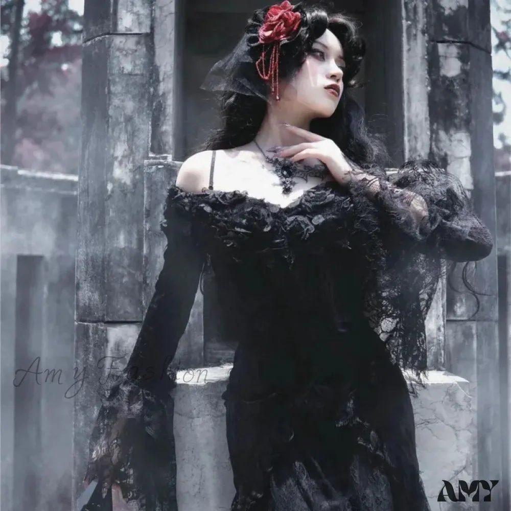 Black Women Mid-Length Dress Style Dark Gothic