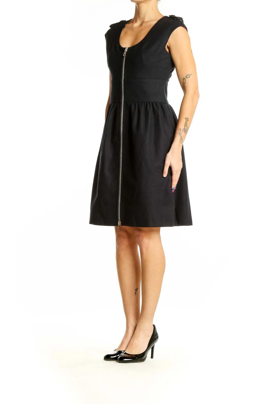 Black Zip-Front Fit-and-Flare Dress