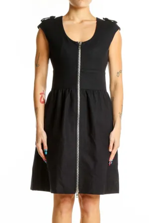 Black Zip-Front Fit-and-Flare Dress