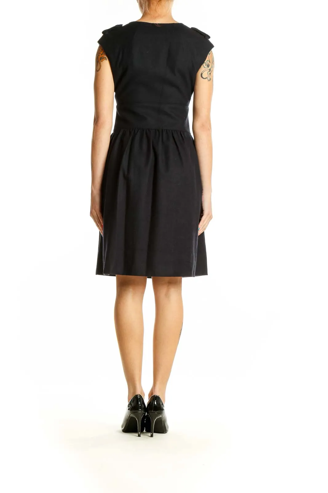 Black Zip-Front Fit-and-Flare Dress