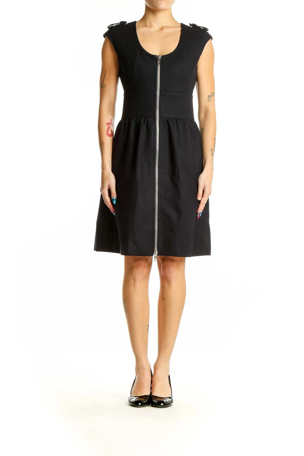 Black Zip-Front Fit-and-Flare Dress