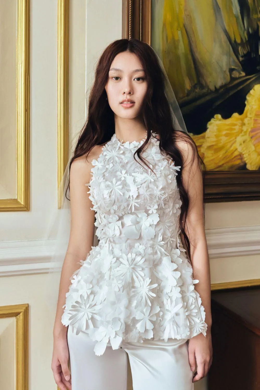 Blooming Peplum Halter Neck Silk Organza Floor Length Set